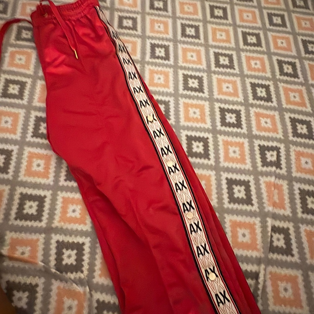 Armani Exchange Pink and Black Joggers with Sporty Stripe